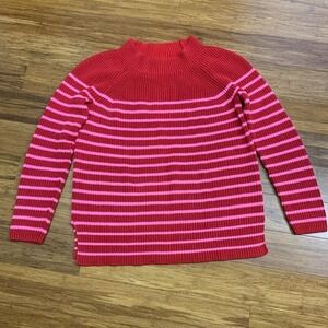 Lands' End Striped Knit Sweater Womens Small Red Pink Mock Neck Long Sleeve Work